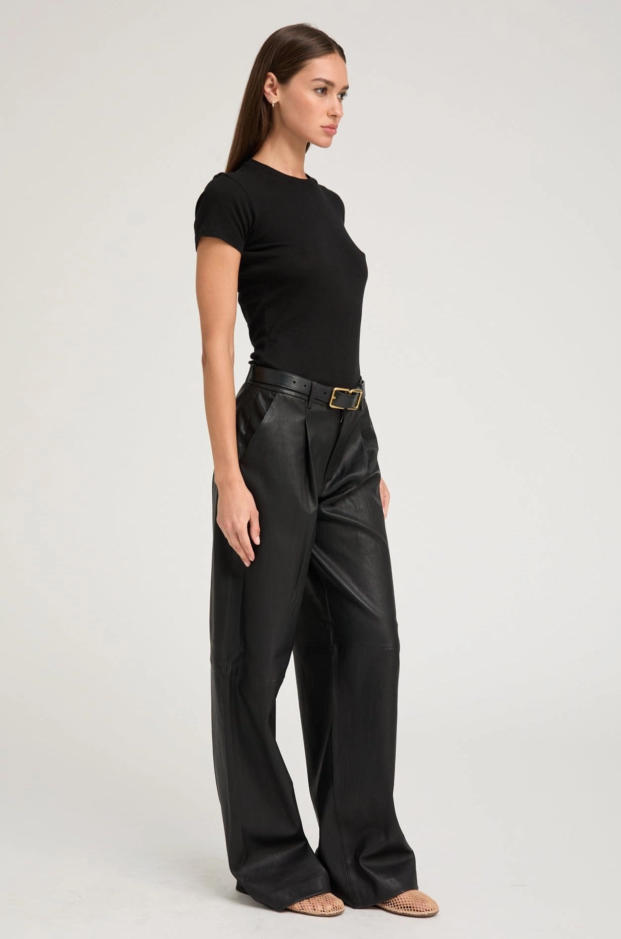 Luxe Look QuickDryTechnology Black Leather Pleated Trousers