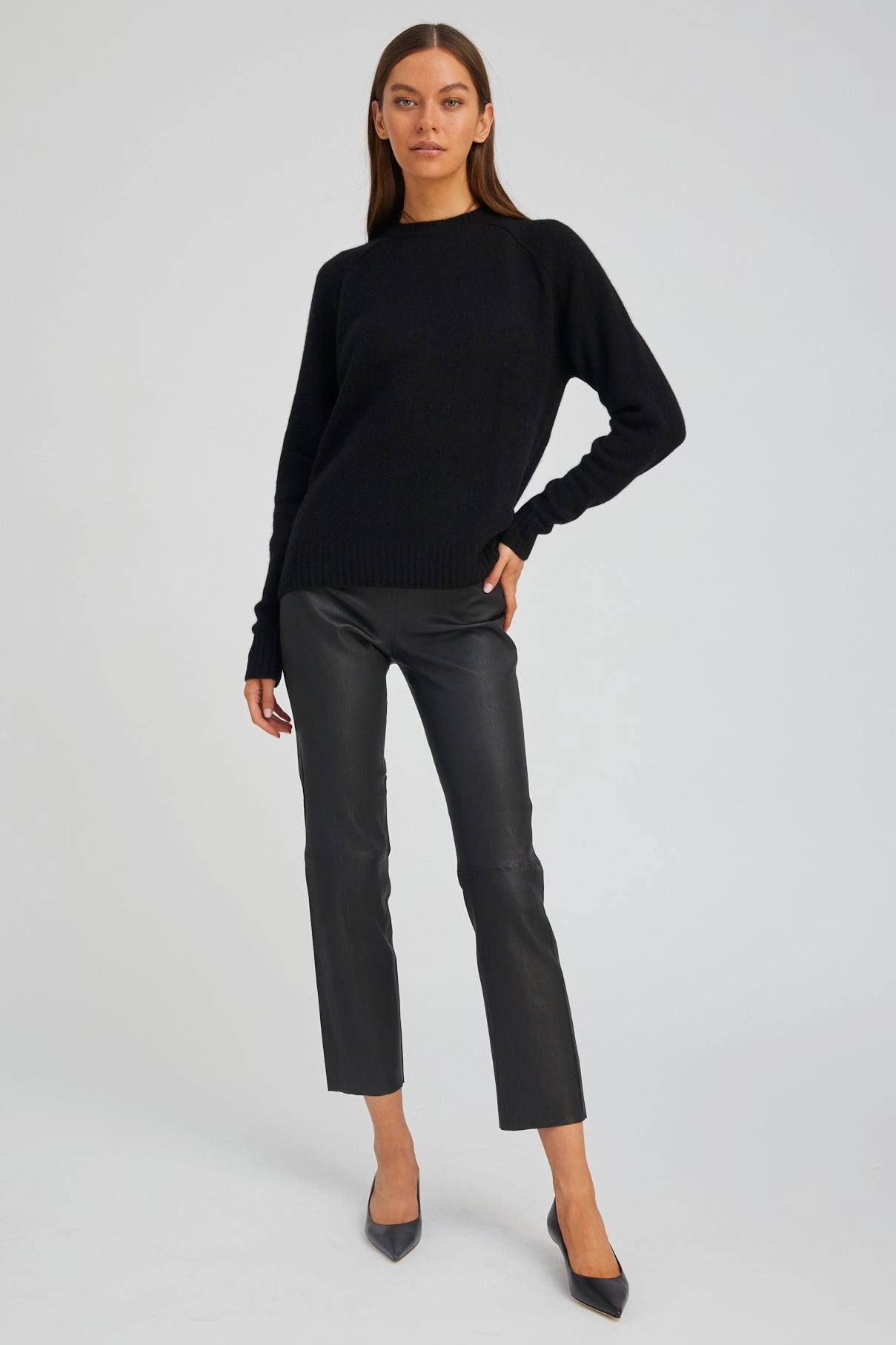 Black Leather Sophia Pull On Wide waistband