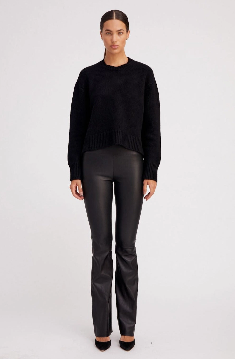 Body Contouring Black Leather Super Flare