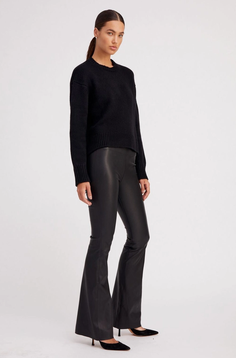 Lightweight texture Breathable Fabric Maternity Wear Black Leather Super Flare