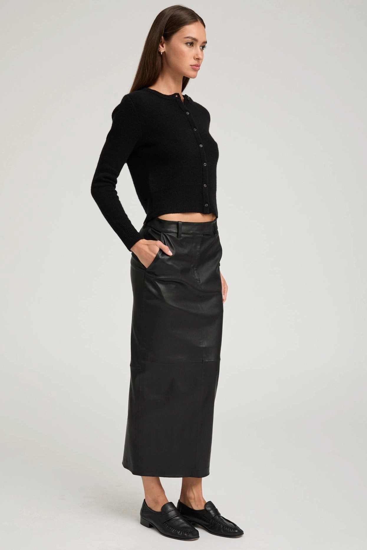 Black Leather Trouser Skirt Creative Look Fold Over Detail