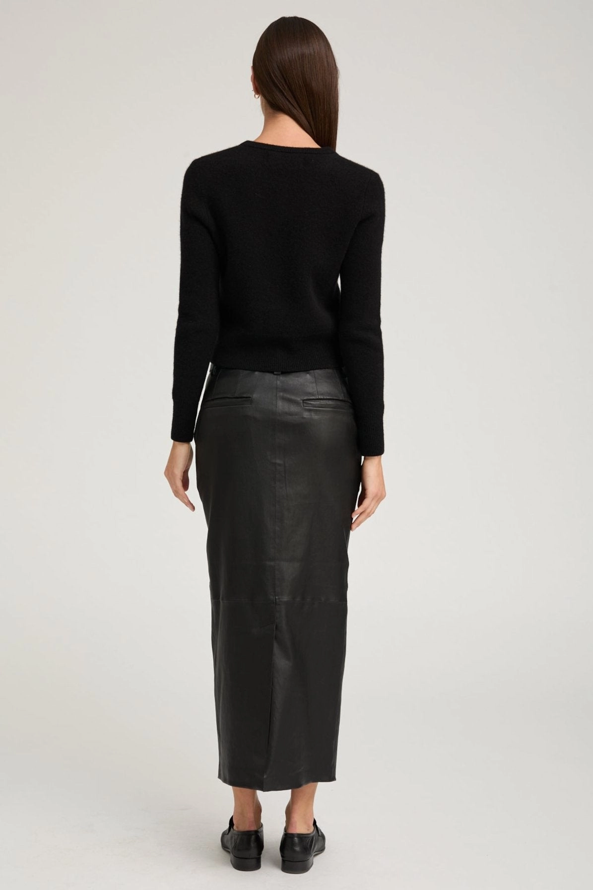 Black Leather Trouser Skirt High Elasticity Material Polished Fit