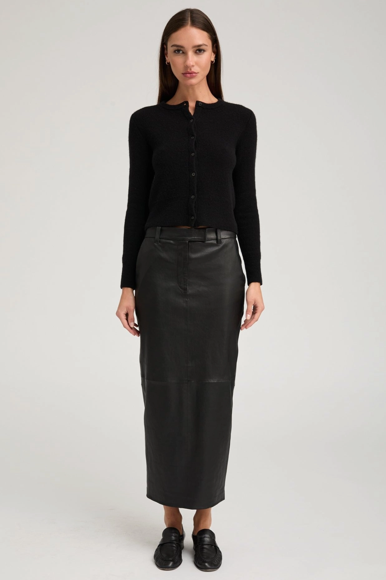 Convertible Length Heat Dissipating Fabric Black Leather Trouser Skirt