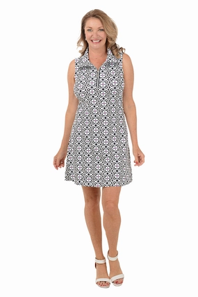 Black Optical Daisy UPF50  Sleeveless Dress Seasonal Mood Trendy Piece