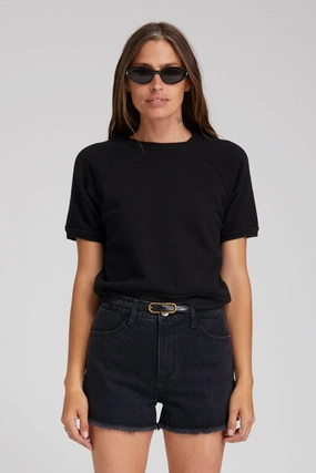 Black Raglan Sweatshirt Tee Wind Resistant Fabric