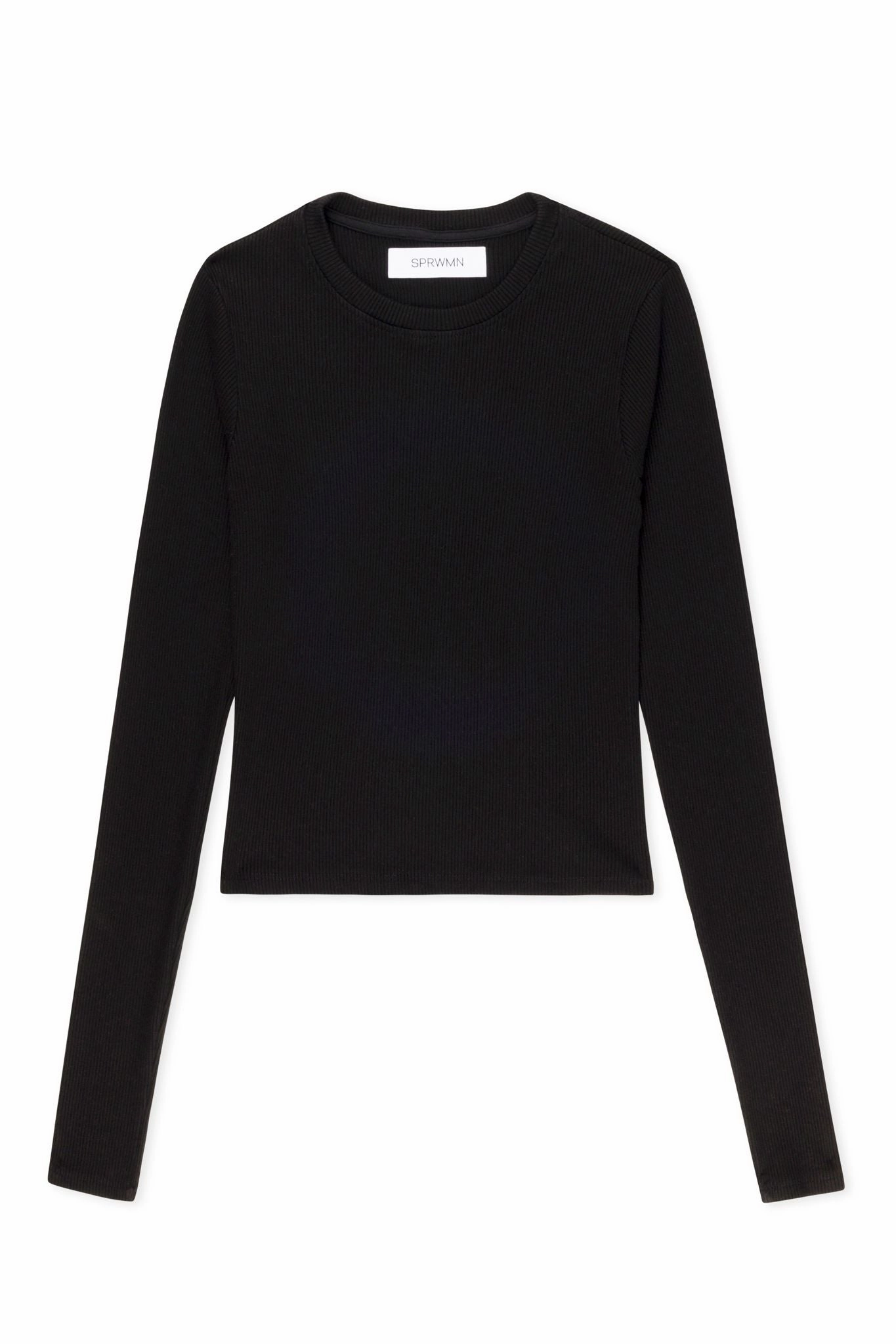 Black Rib Cropped Long Sleeve Tee Elasticized Waistband
