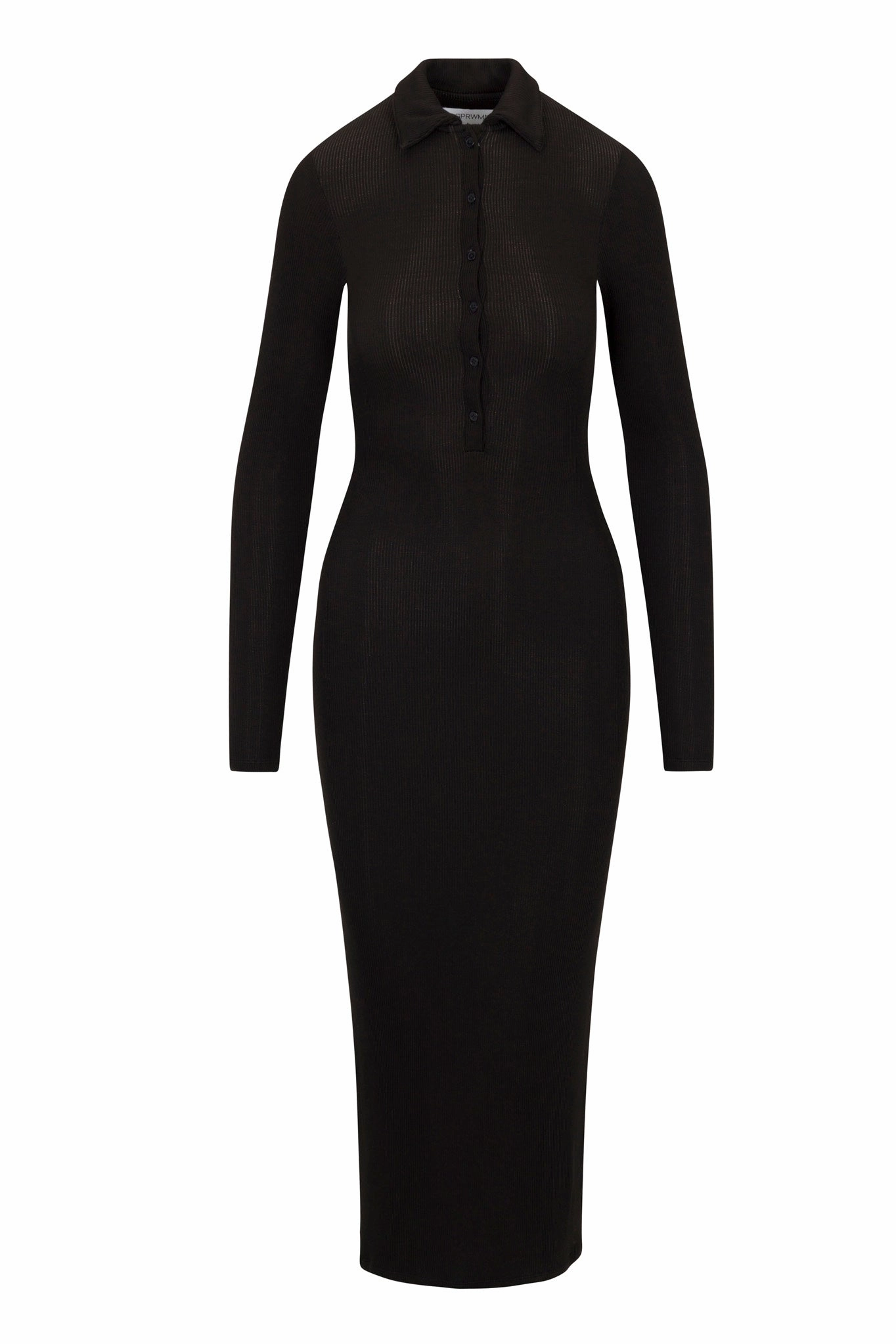 Black Rib Long Sleeve Polo Maxi Dress Feminine Movement Bless Touch