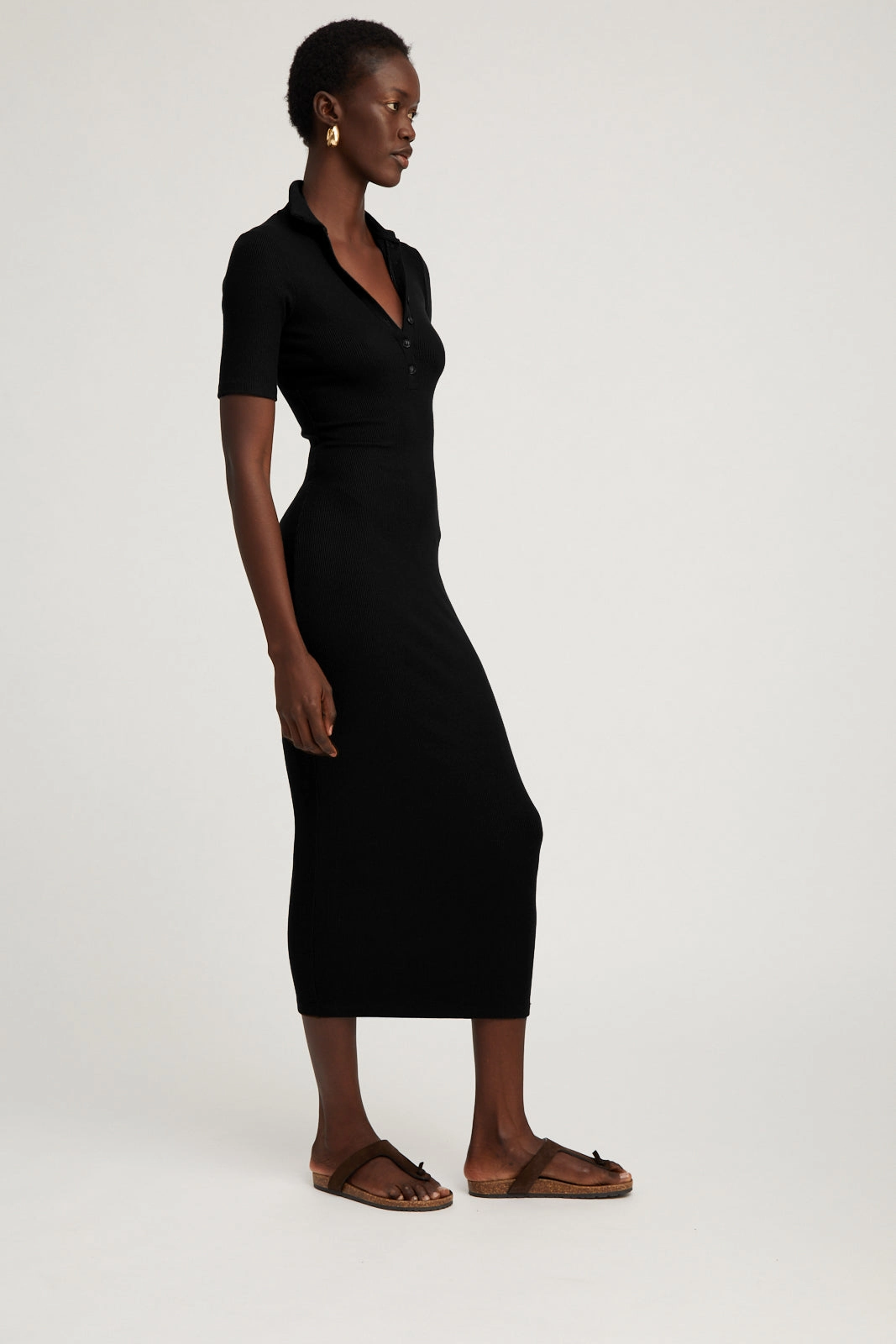 Black Rib Polo Maxi Dress Compact Fit