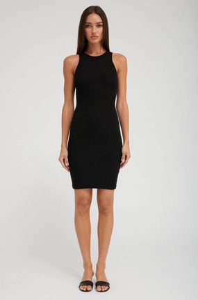 Black Rib Racer Pencil Dress understated look