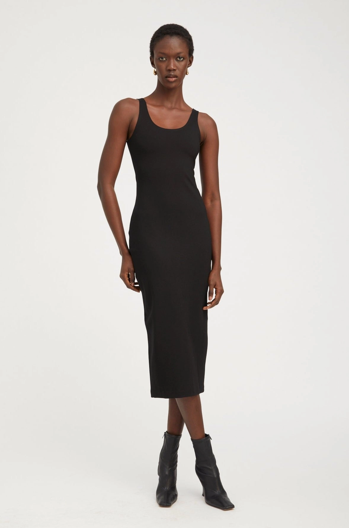 Black Scoop Neck Dress Side-Slit Unisex Option