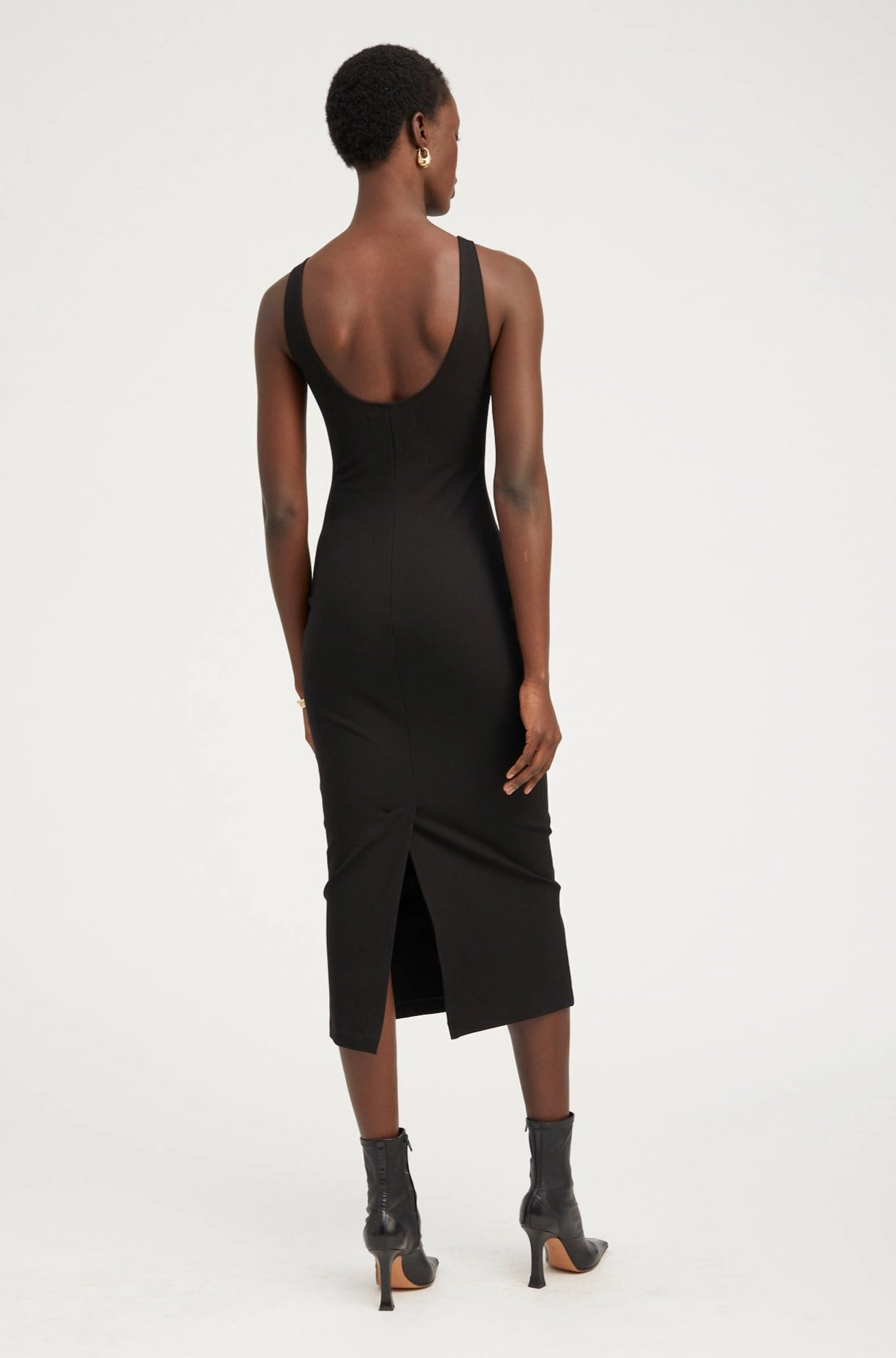 Lace-Sleeve Black Scoop Neck Dress