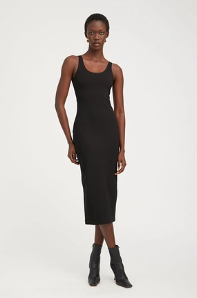Black Scoop Neck Dress Side-Slit Unisex Option