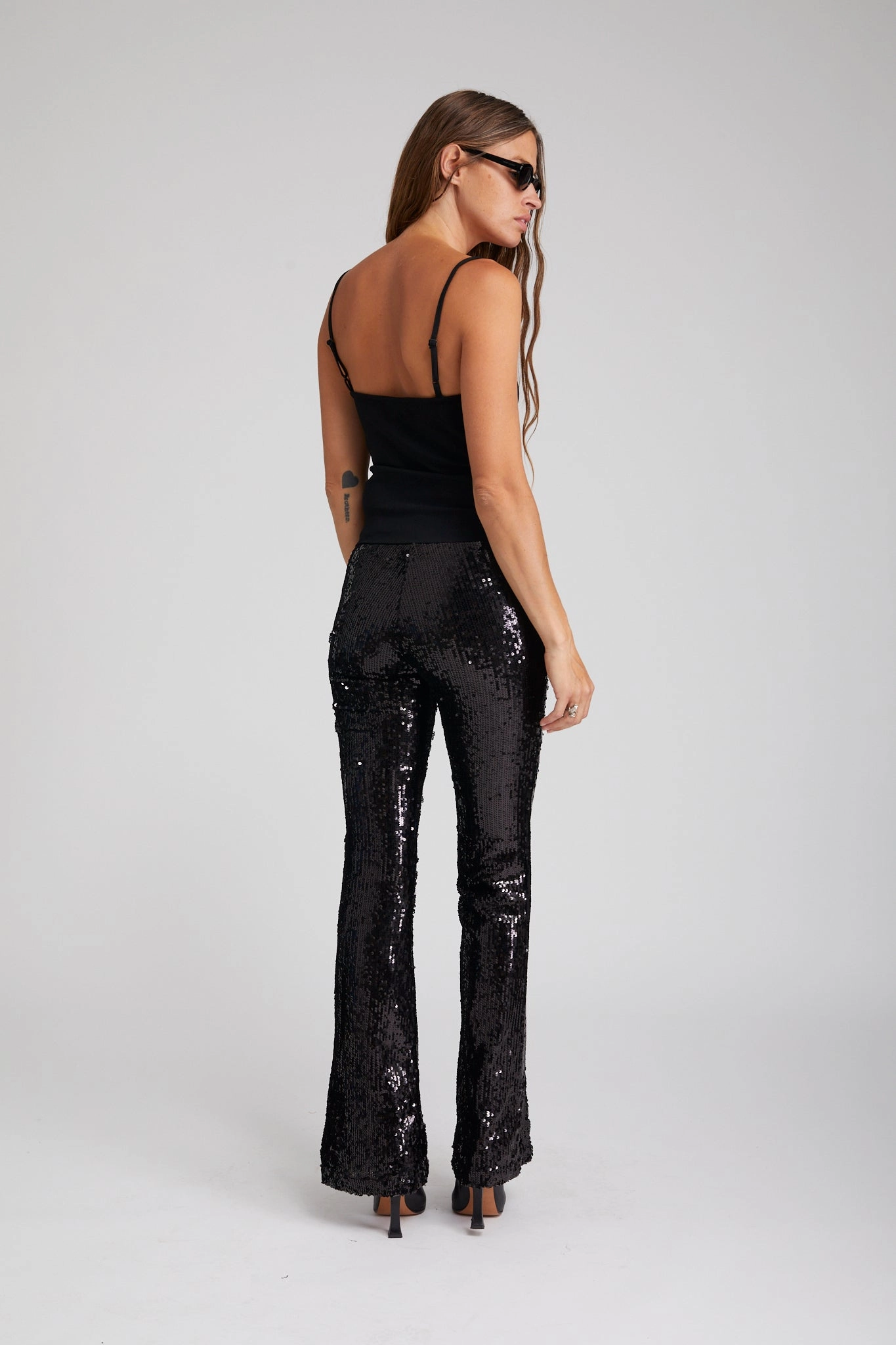 Comfy Vibes Black Sequin Micro Flare Pant