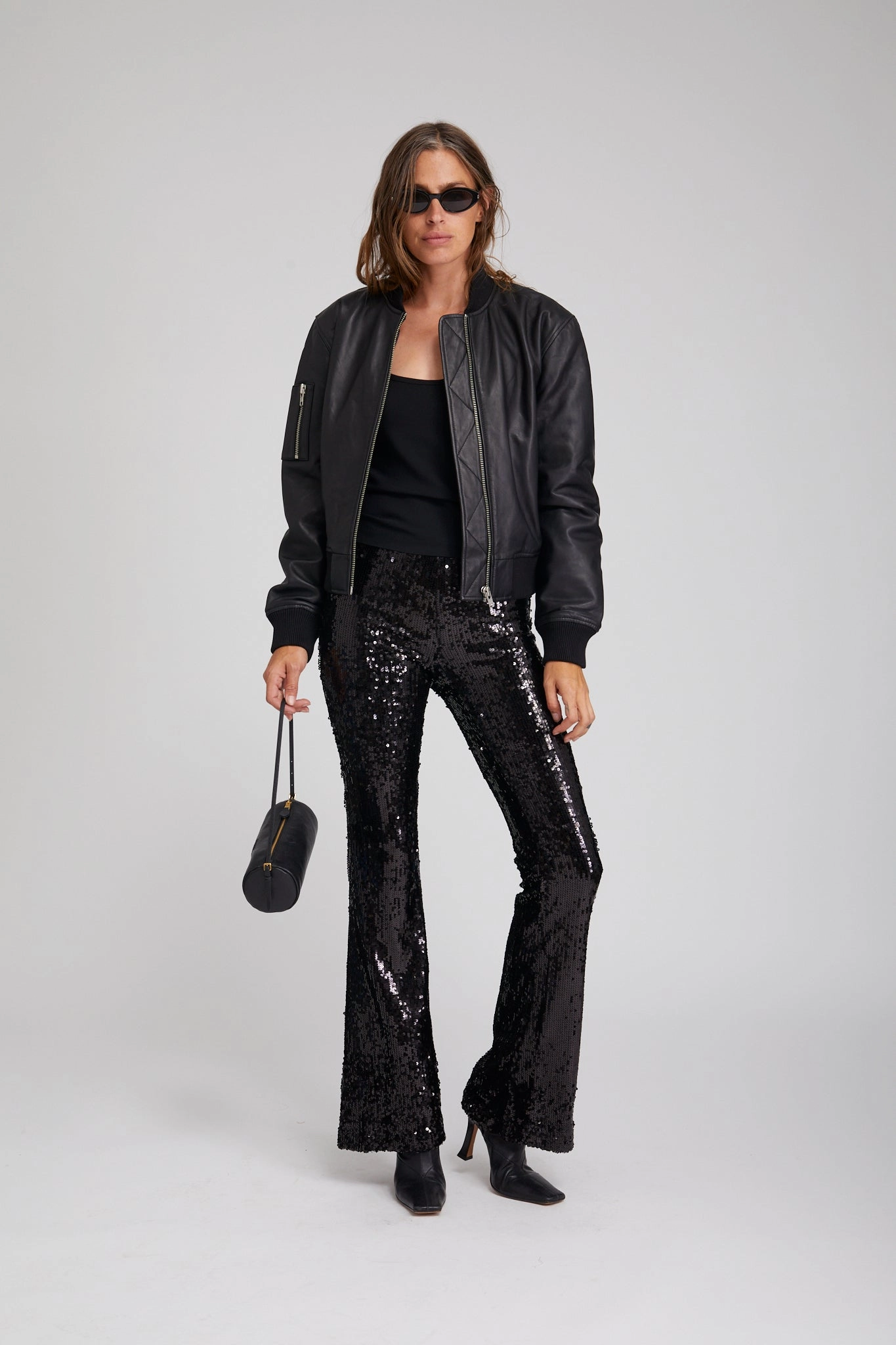 Ultra Soft Texture EcoFriendlyMaterials Black Sequin Micro Flare Pant