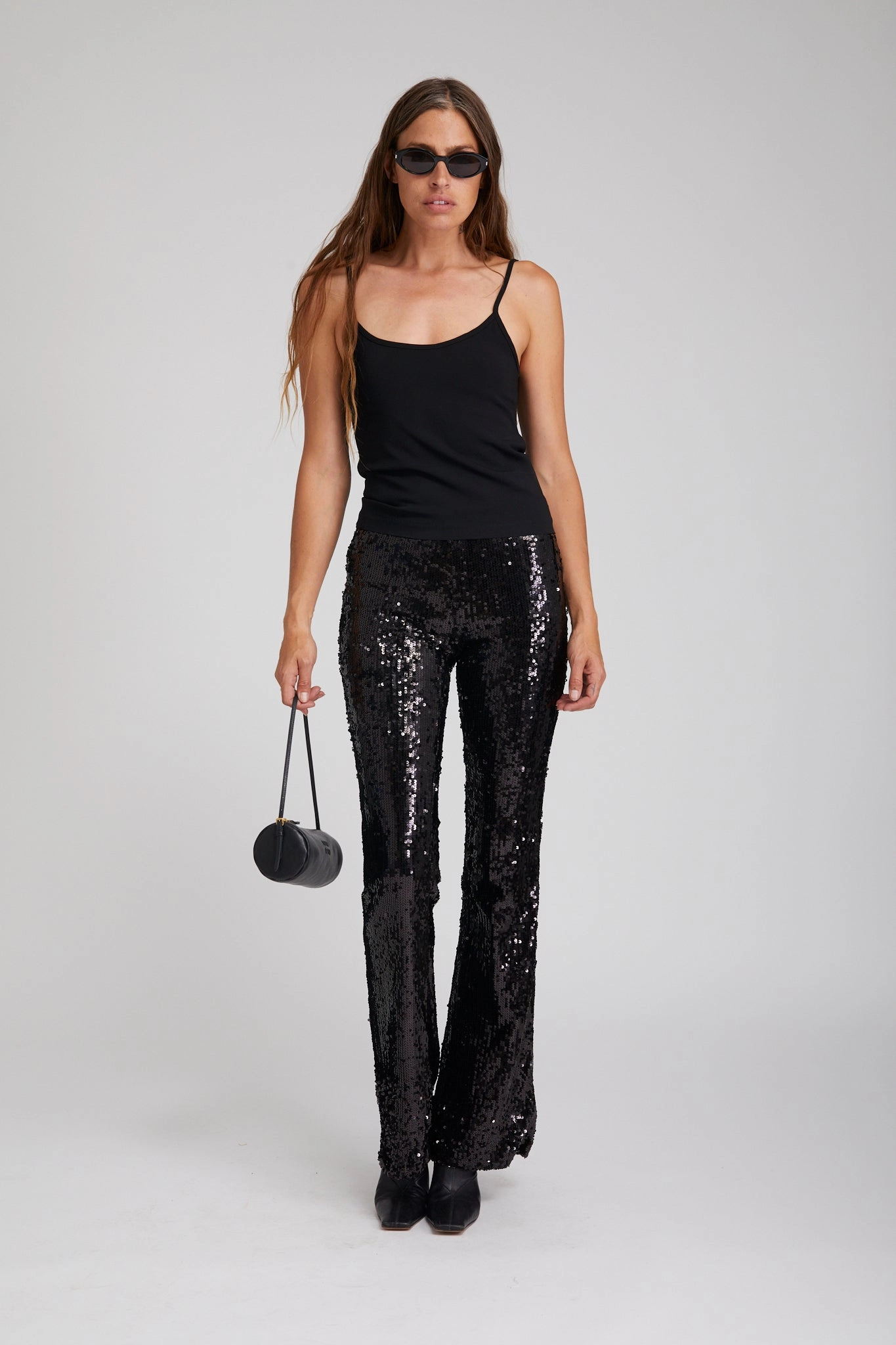 Black Sequin Micro Flare Pant Anti Pilling