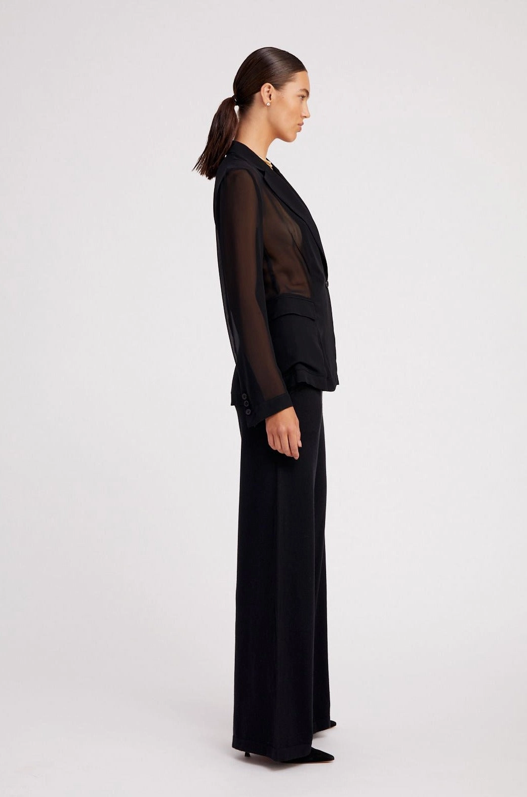 Teflon coating Black Silk Chiffon Fitted Blazer
