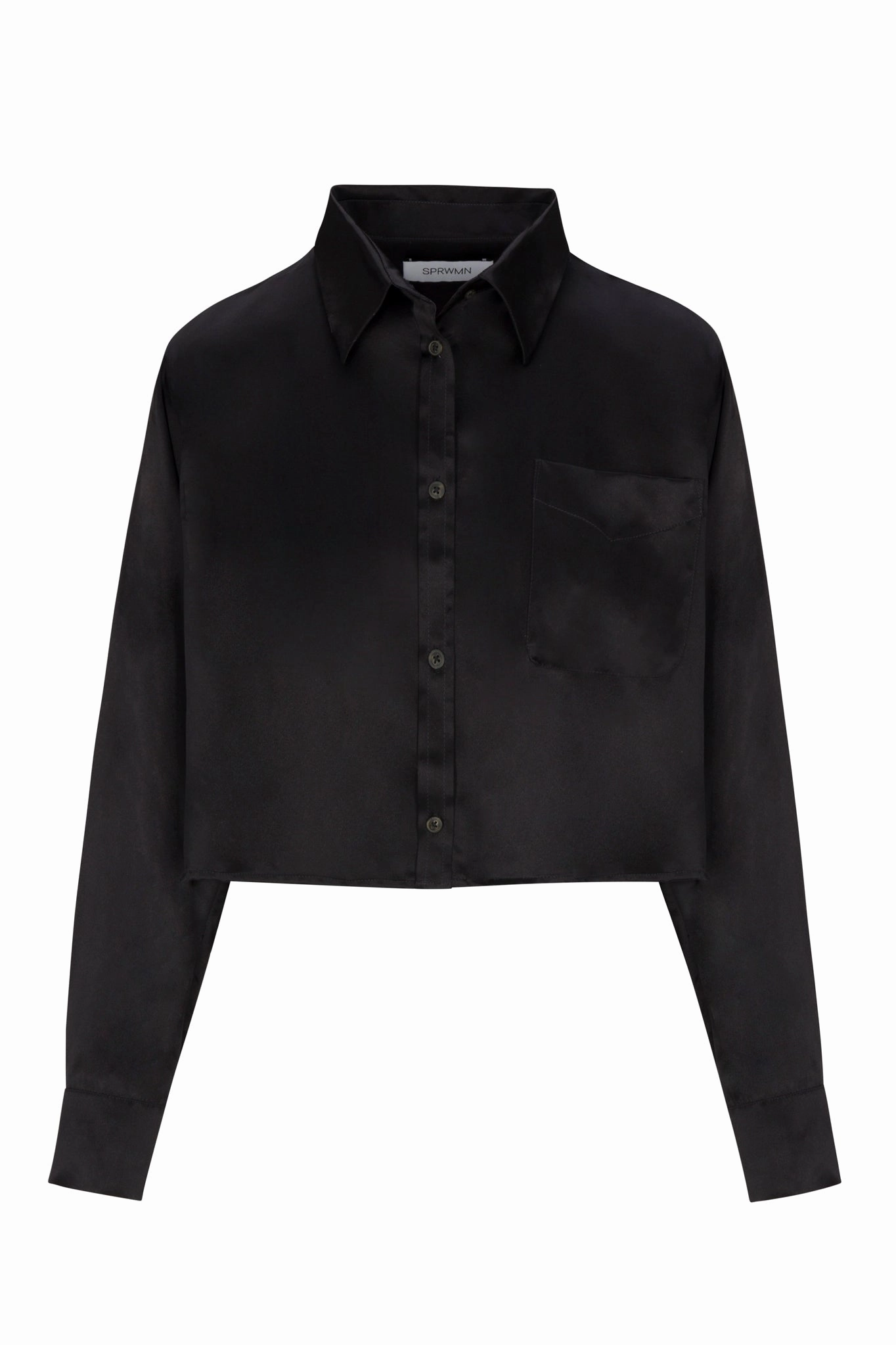 Sun Protection Fabric RibbedHemline Black Silk Cropped Button Down