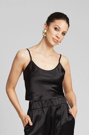 Black Silk Cropped Cami Moisture Control Technology