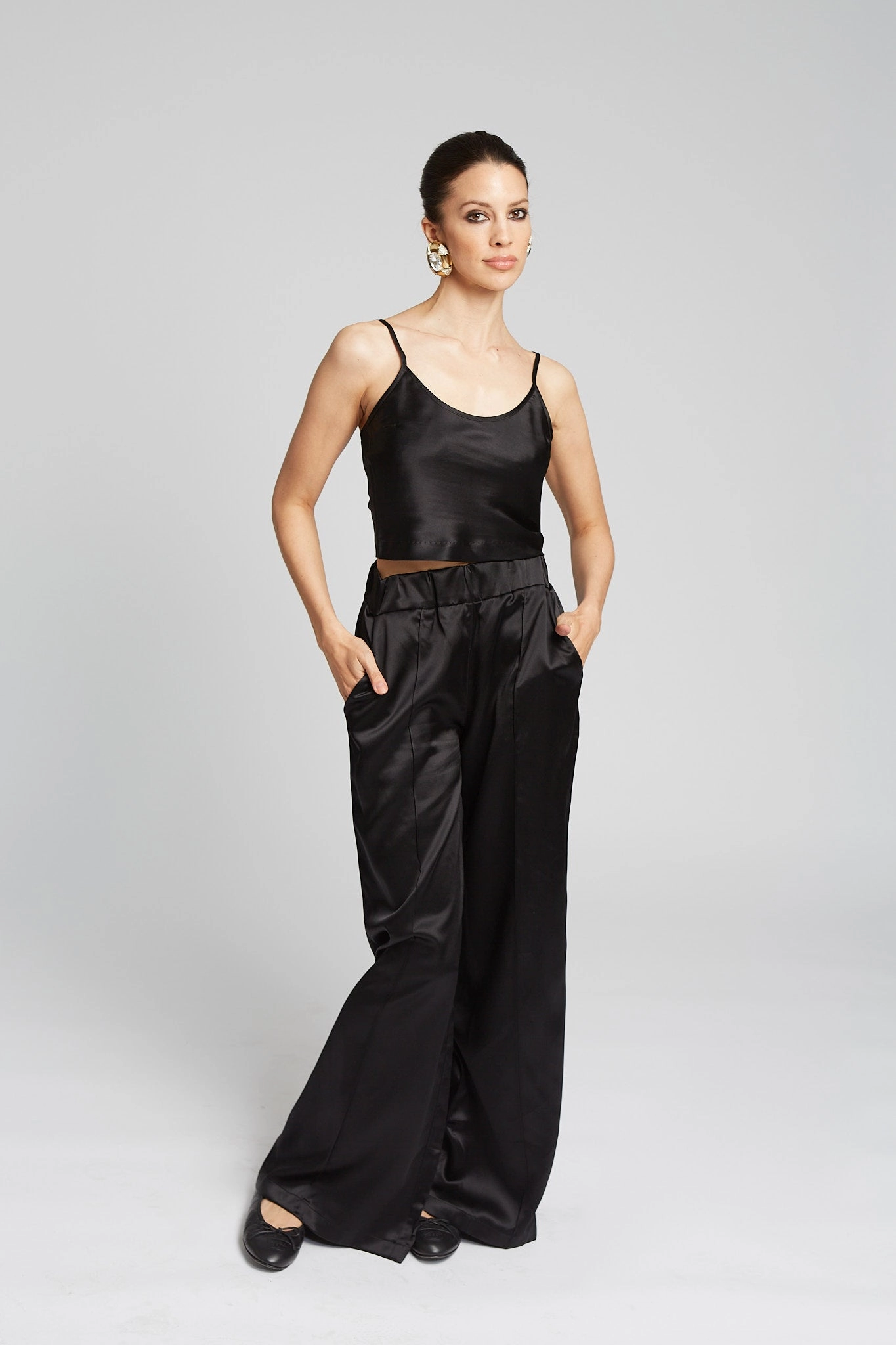 Black Silk Cropped Cami HiddenPocket EthicallySourcedMaterial