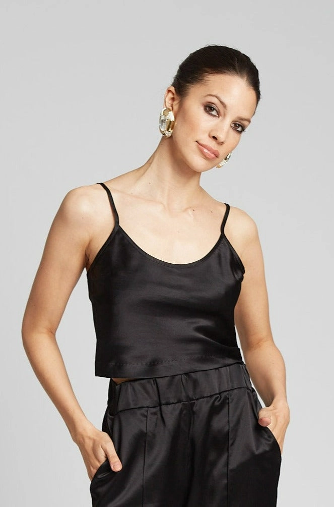 Black Silk Cropped Cami Moisture Control Technology