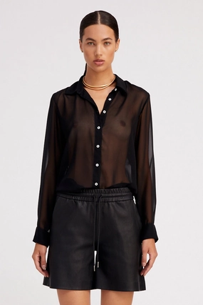 Black Silk Fitted Button Down Low Profile Waistband Integration FadeResistant Coating
