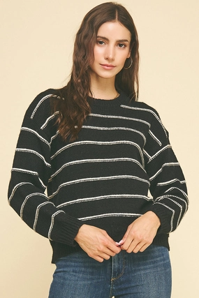 Black Stripe Knit Sweater Ergonomic Pattern Design SeamlessConstruction