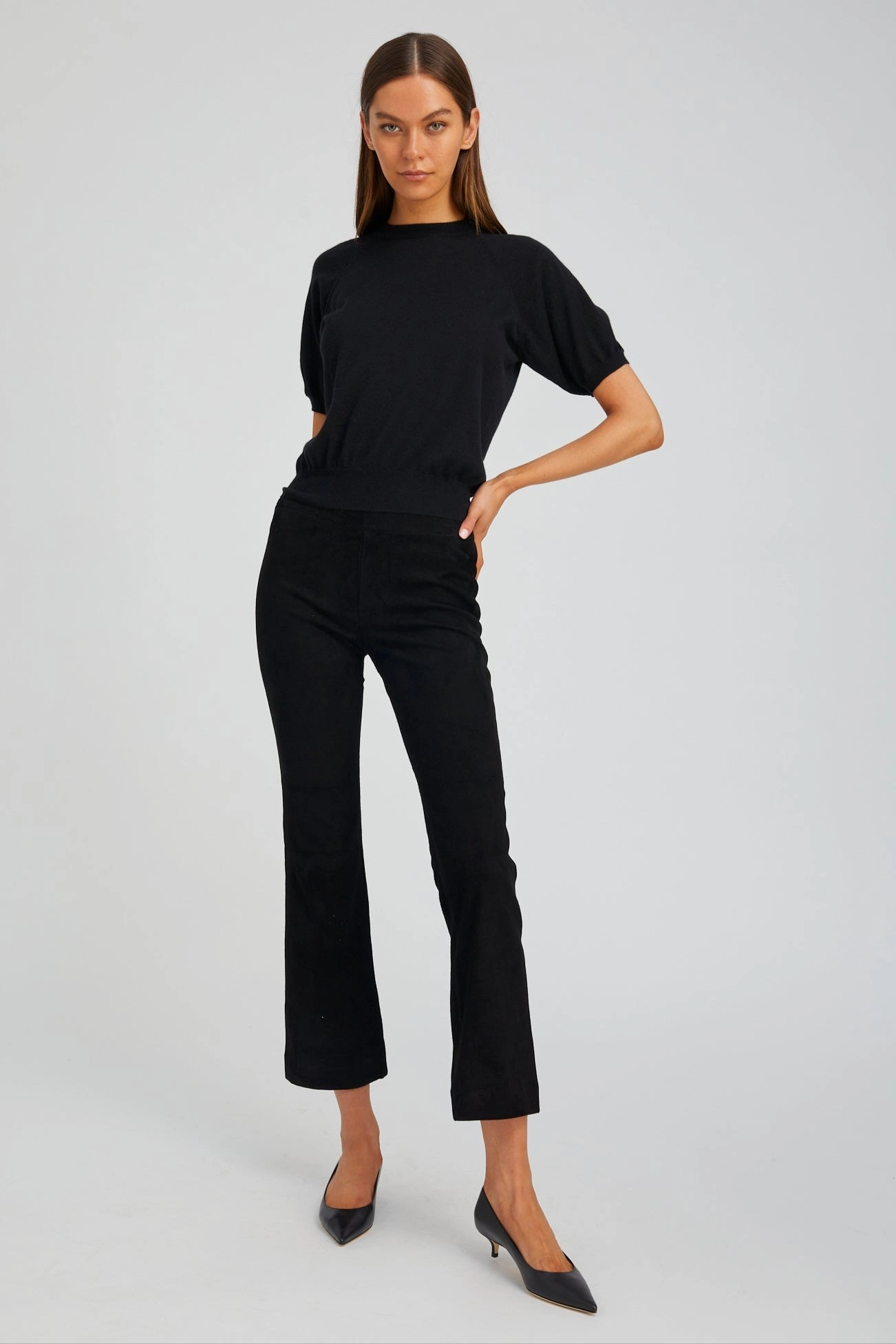 Thermal Regulating Fabric Black Suede Ankle Flare