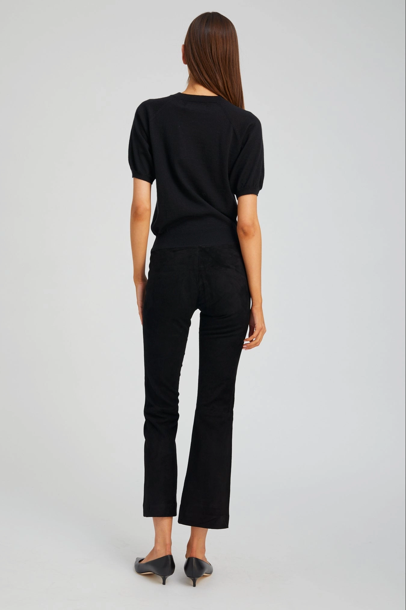 Black Suede Ankle Flare Supportive Design Modern Cut