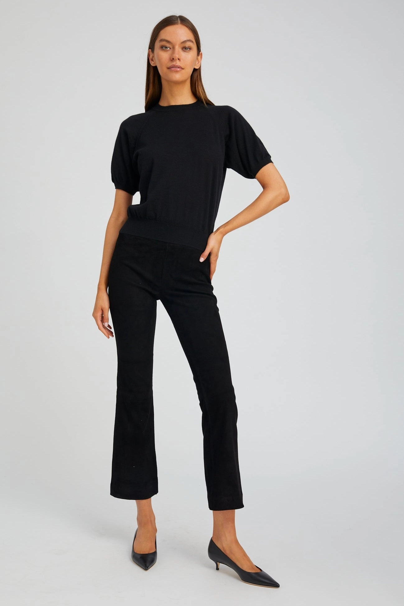 Beginner Level Seamless Design Black Suede Ankle Flare