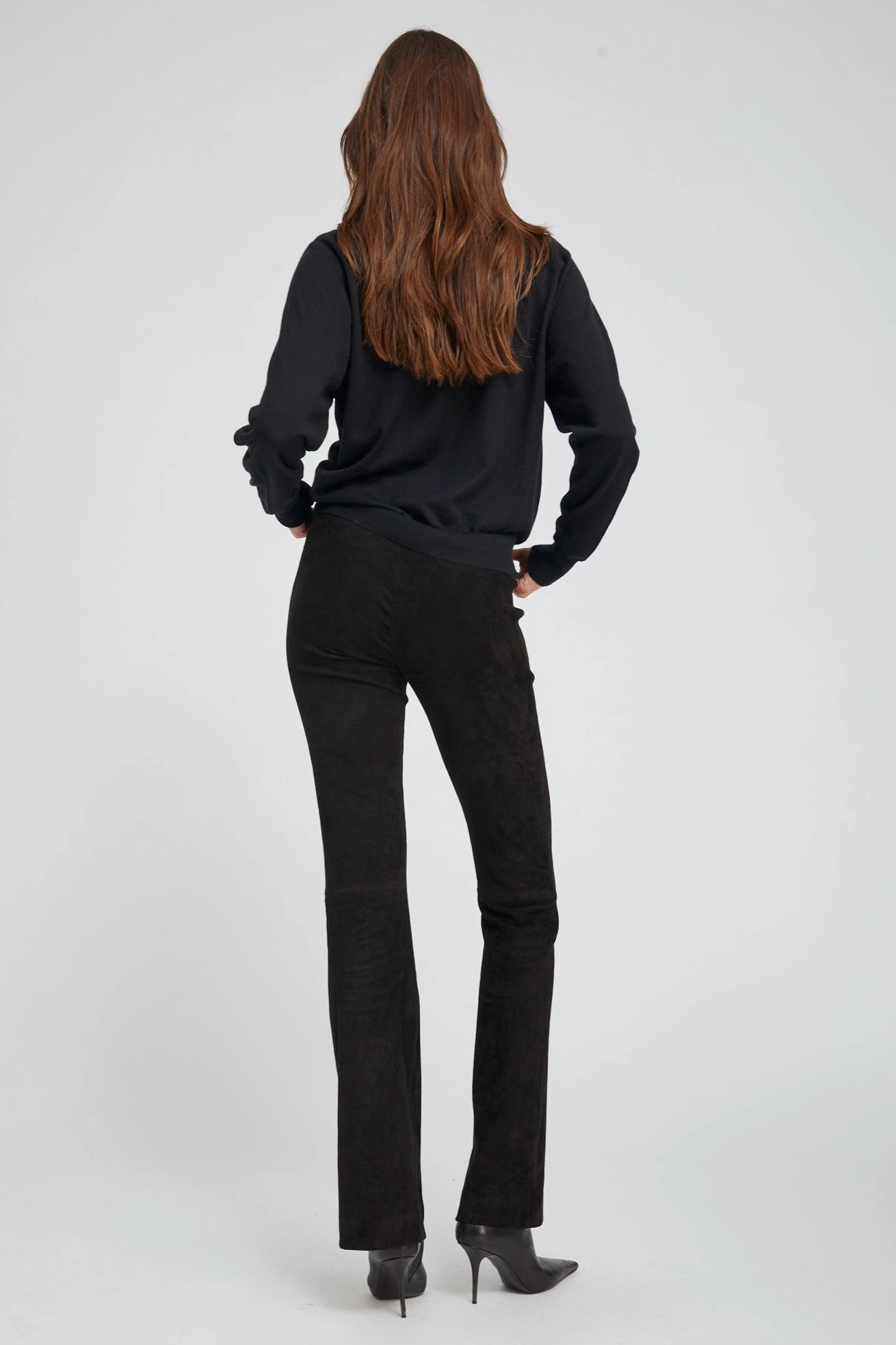 Black Suede Micro Flare Soft Waistband