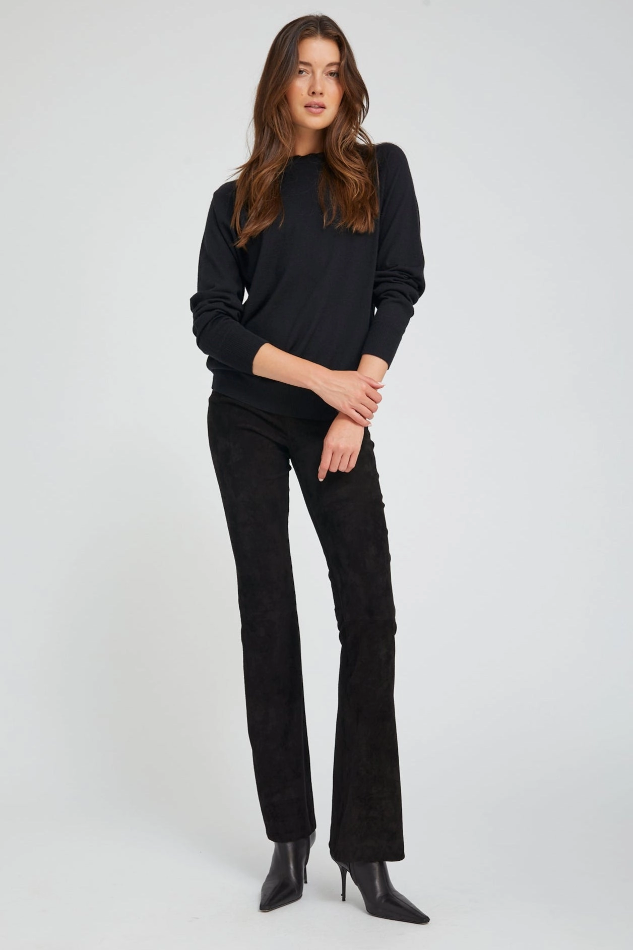 Black Suede Micro Flare Reflective Logo Detail Maternity Wear Stretch Fit