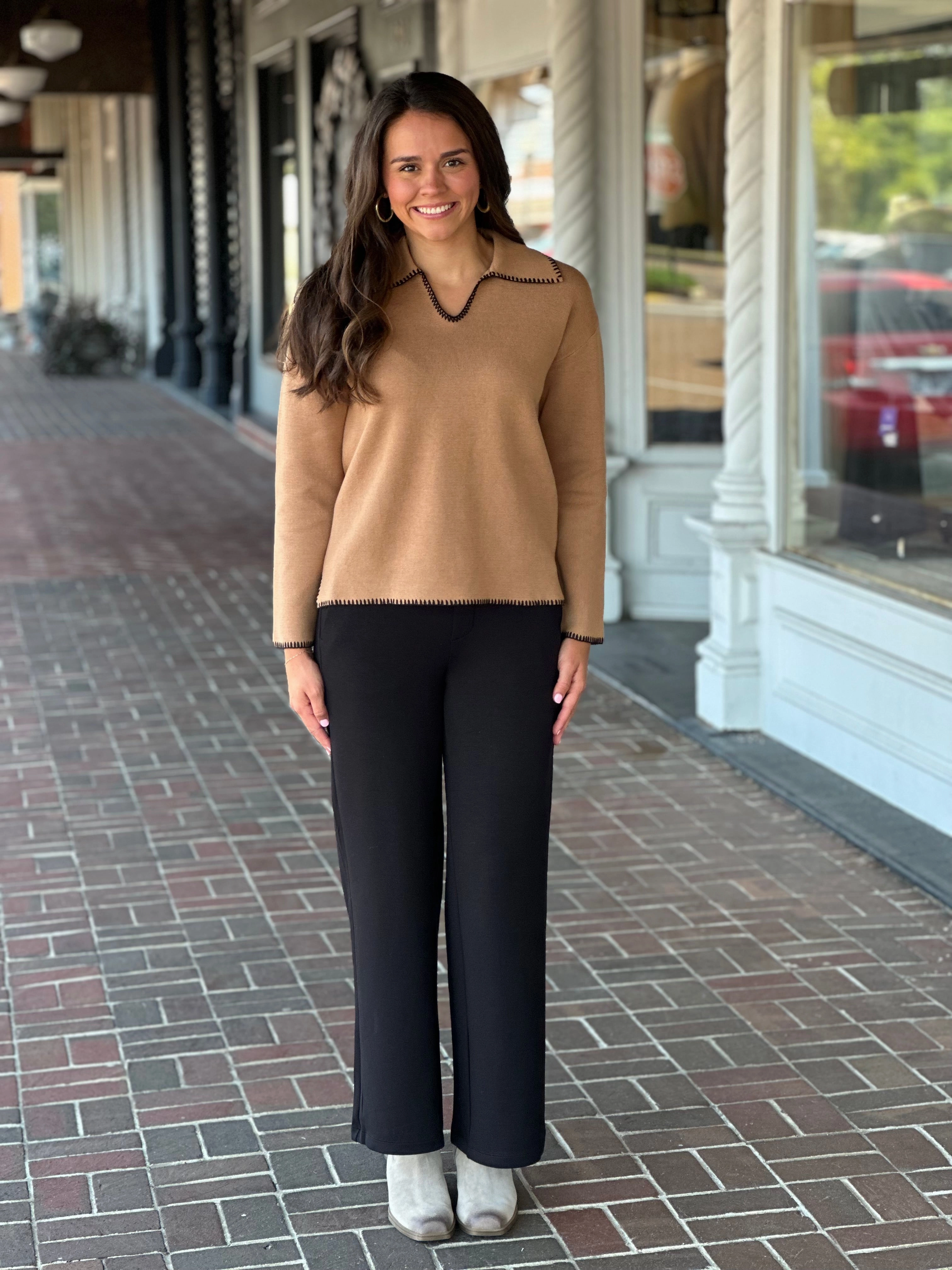 Black Trim Camel Oversized Sweater BreathableMeshPanels