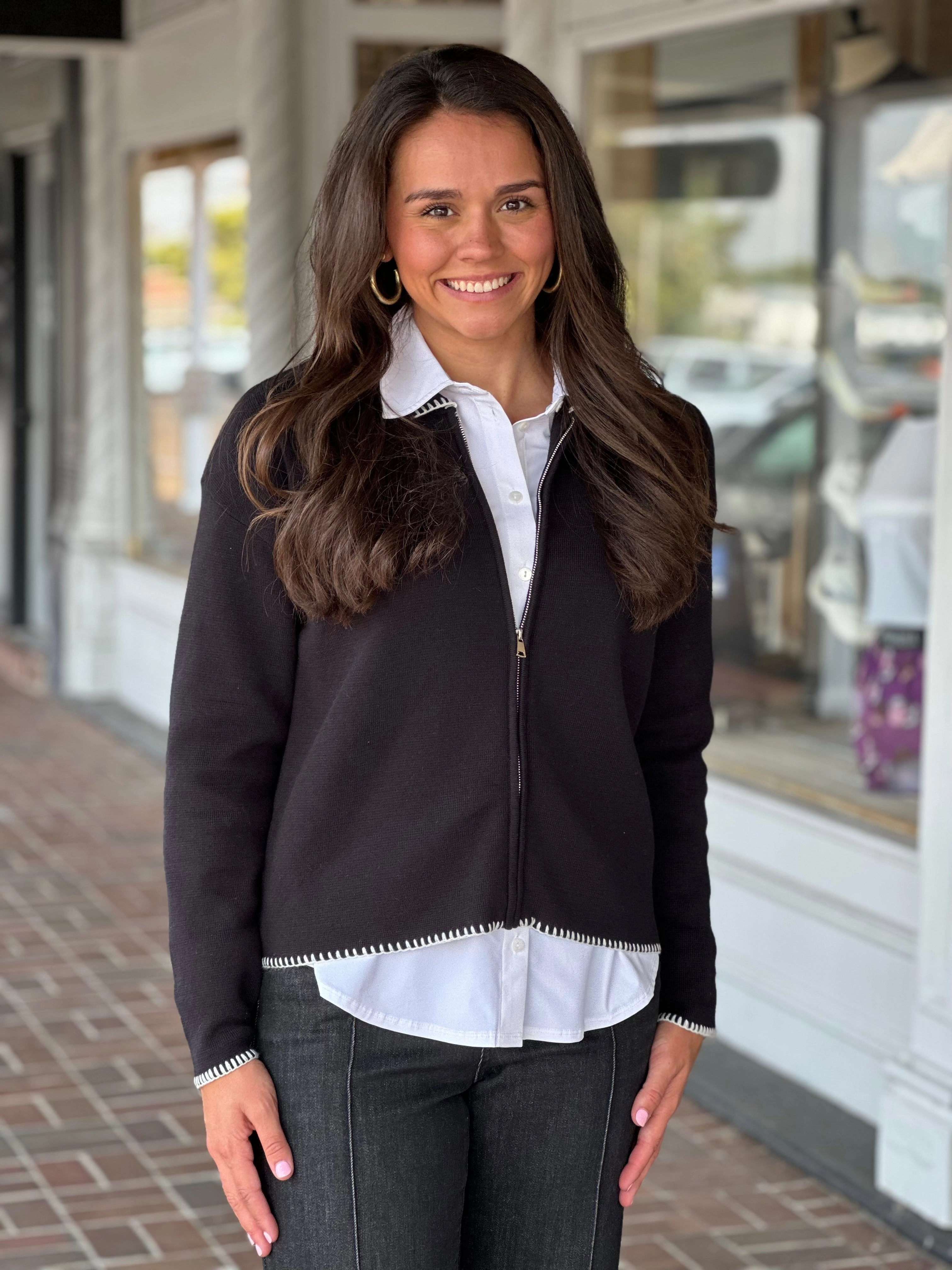 Warm Fabric Black Zip Front Cardigan