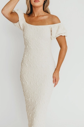 Blakeley Textured Midi Dress in Ivory - Bump Friendly & Inclusive Sizing (S-3XL) Timeless Vibe Family Vibe
