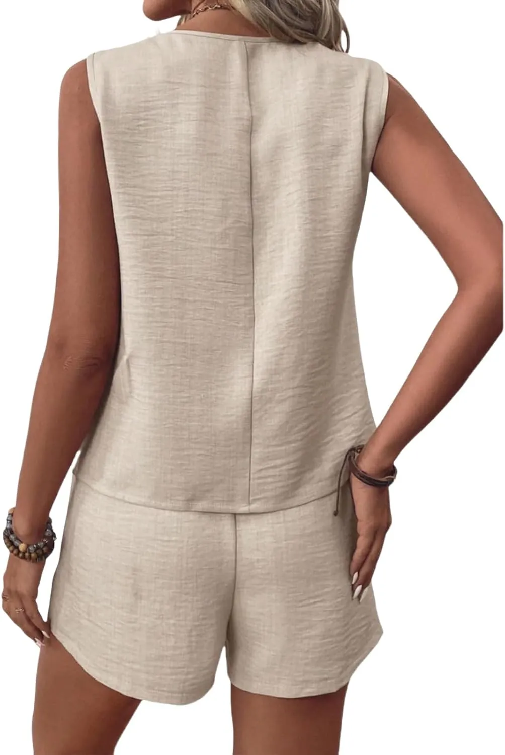Blazer Sets Women 2 Piece Outfits 2 Piece Short Sets for Women V Neck Sleeveless Button Down Waistcoat Matching Sets