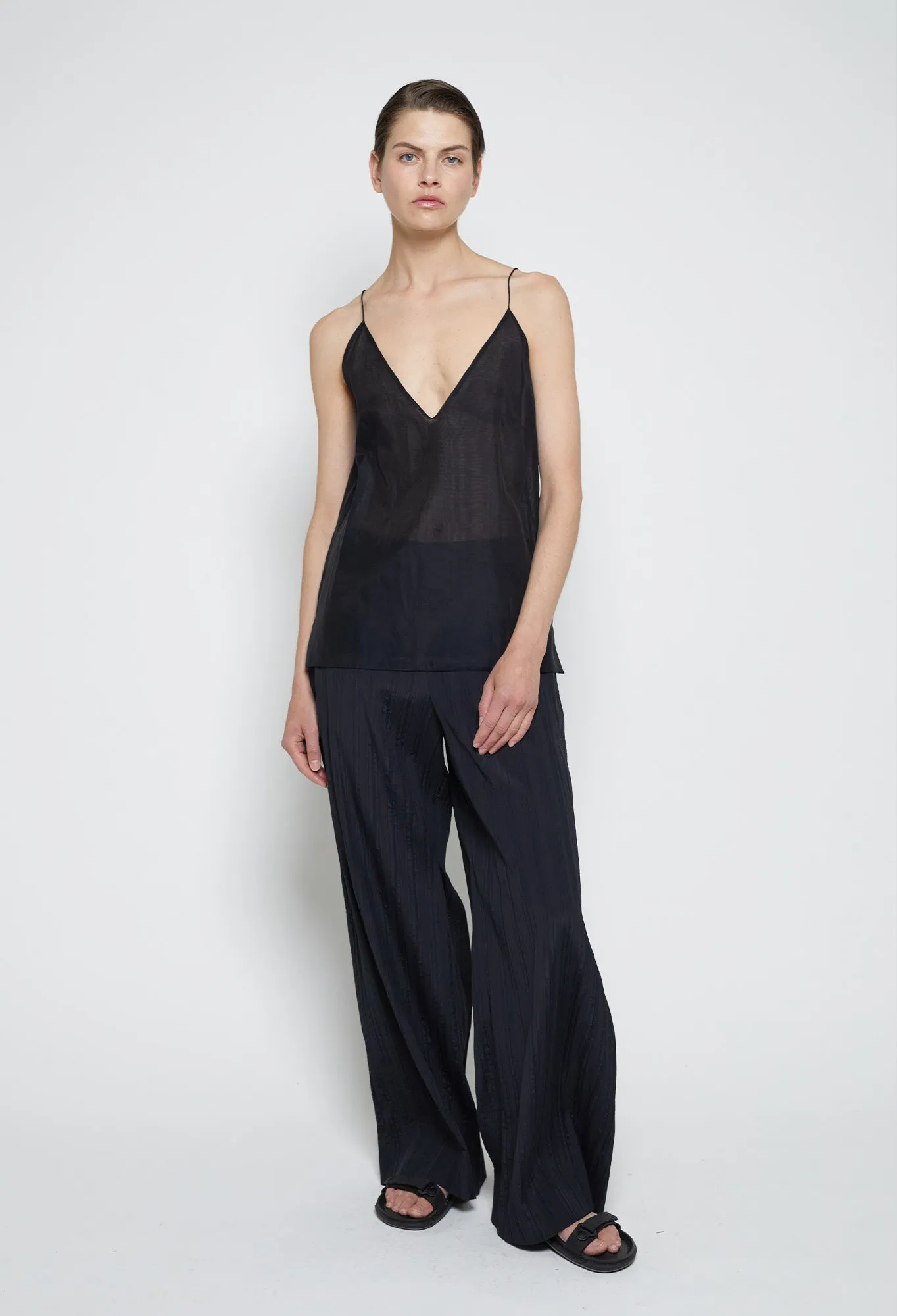 BLOSSOM - Sleeveless Silk and Cotton Camisole in Black