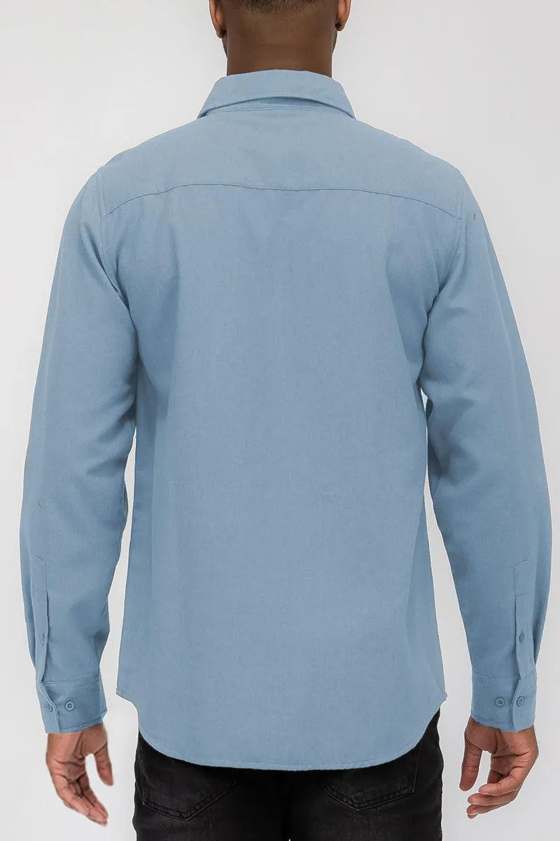 Blue Blank Brushed Long Sleeve Flannel Shirt Mens