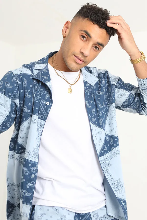 BLUE JERSEY BANDANA PRINT TWO PIECE LOUNGE SET