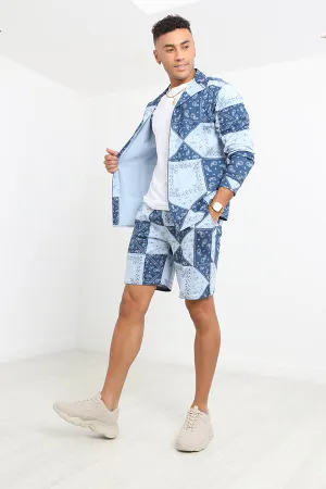 BLUE JERSEY BANDANA PRINT TWO PIECE LOUNGE SET
