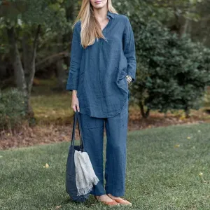 Blue Loose Lapel Elegant casual home Set