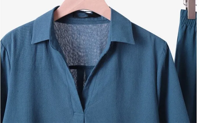 Blue Loose Lapel Elegant casual home Set