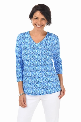 Blue Chevron Classic UPF50  V-Neck Top Softened Edges