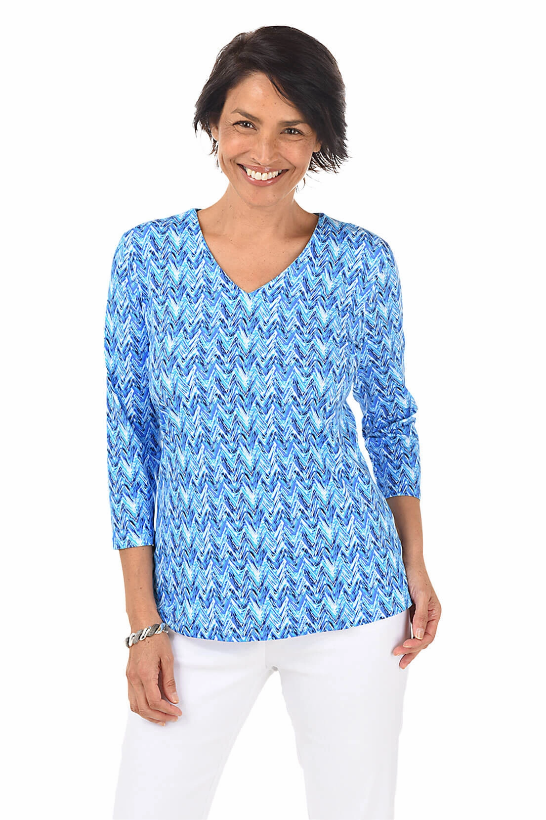 Minimalist Design Blue Chevron Classic UPF50  V-Neck Top