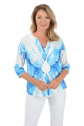 Blue Flower High-Low Eyelet Top Durable Reinforced Shoulders