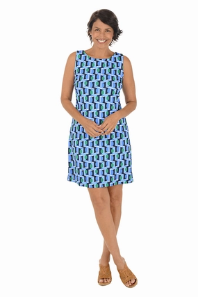 Blue Green Half Moon UPF50  Sleeveless Shift Dress Minimalist Design Durable Fiber Blend