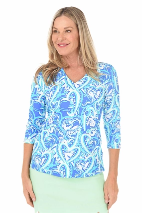 Loose Tee AllPurposeWear Blue Heart Explosion Classic UPF50  V-Neck Top