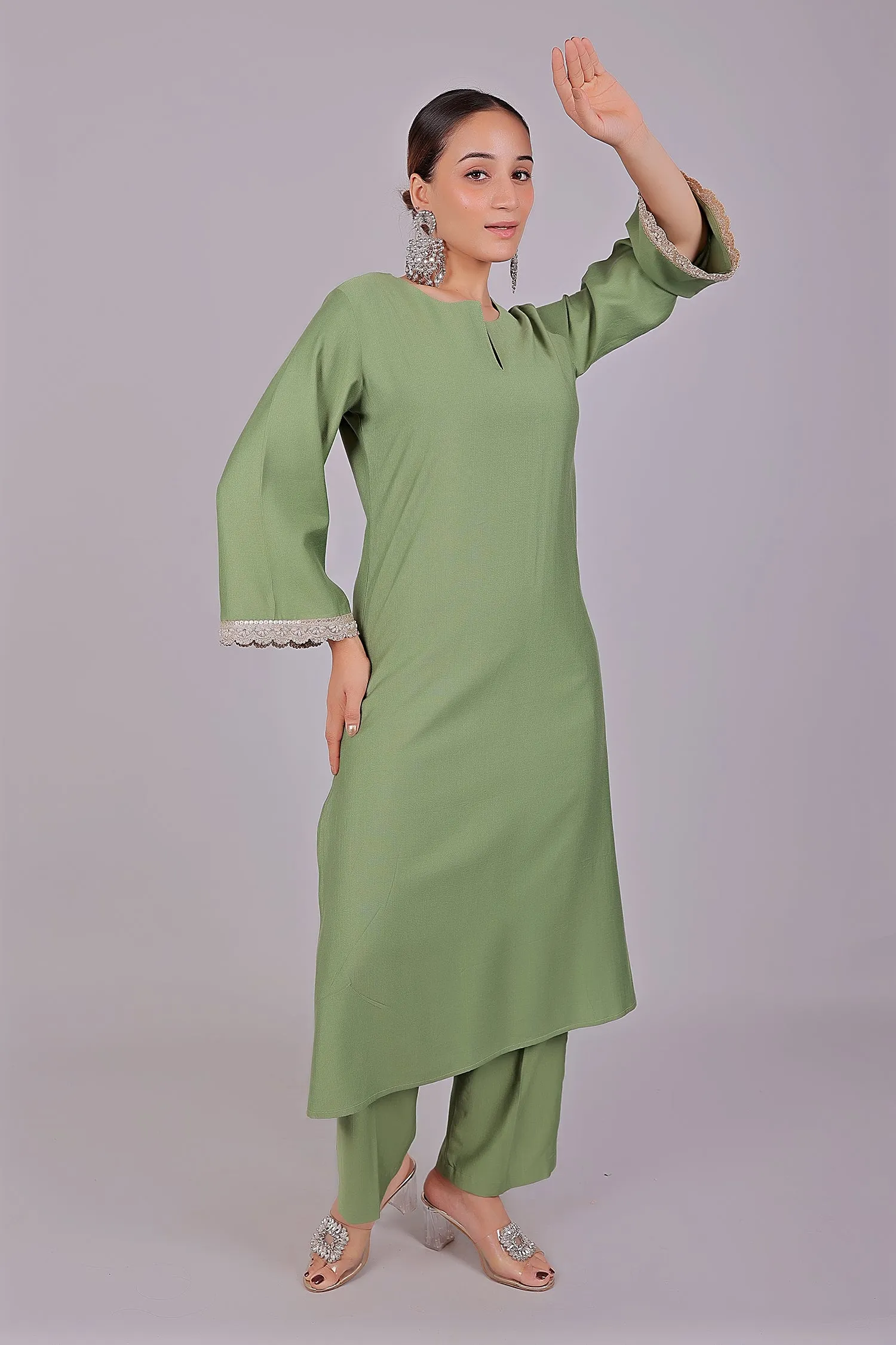 Bluesaanchi Women's Light Green Kurti Pajama Set