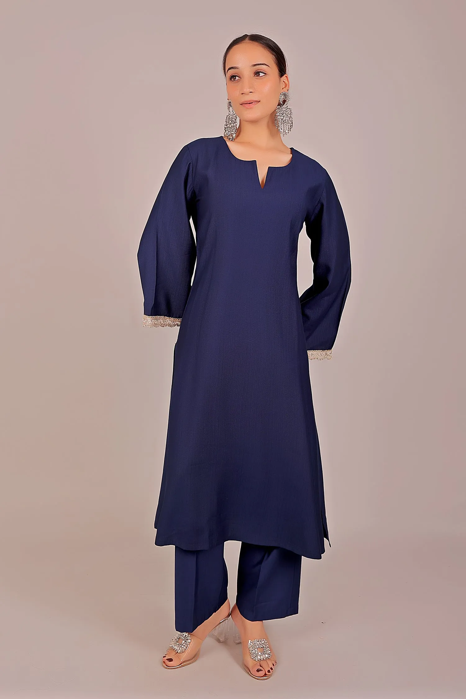 Bluesaanchi Women's Royal Blue Kurti With Trouser Pajama Set