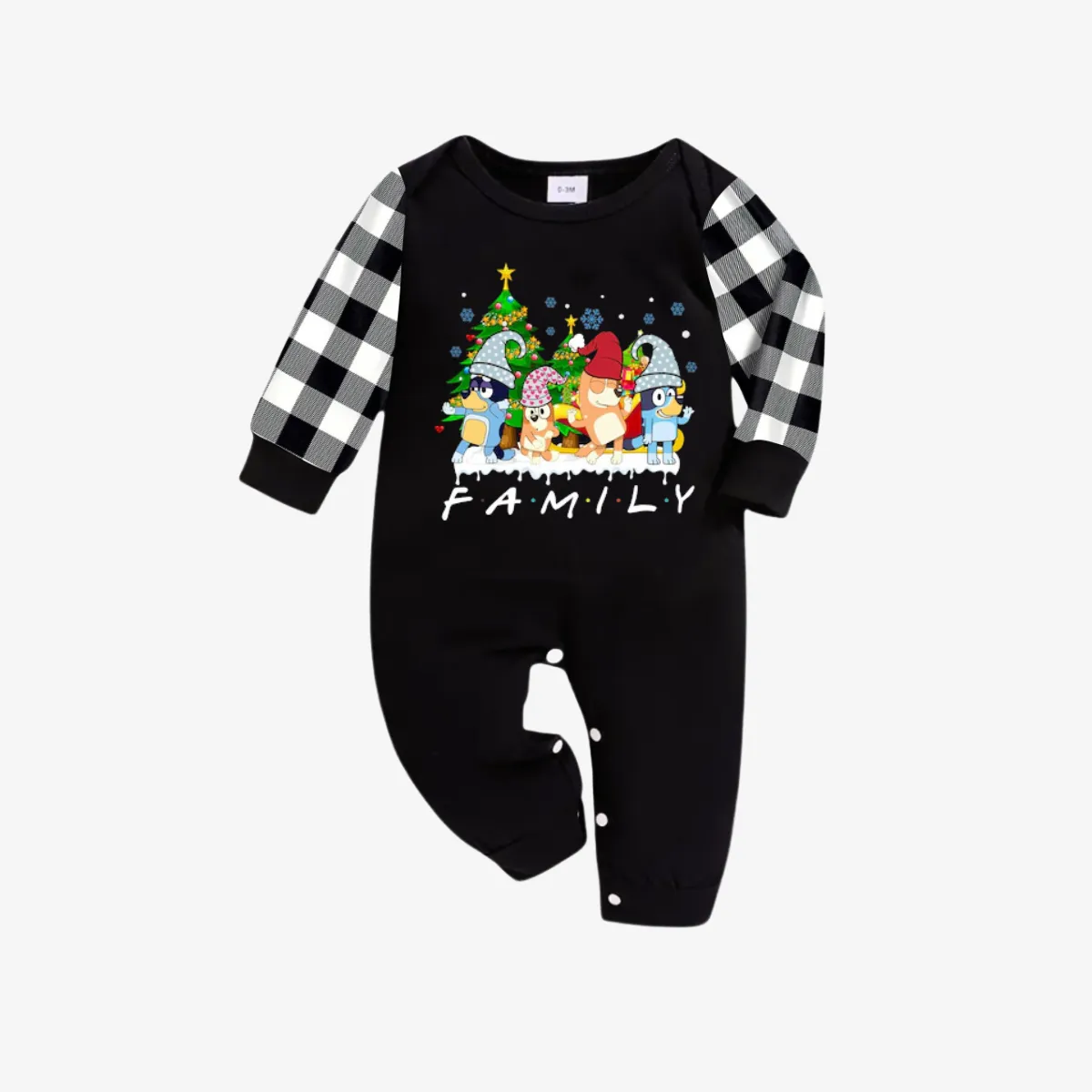 Bluey Character "Family" Design Black&White Plaid Pants Family Matching Pajama Set