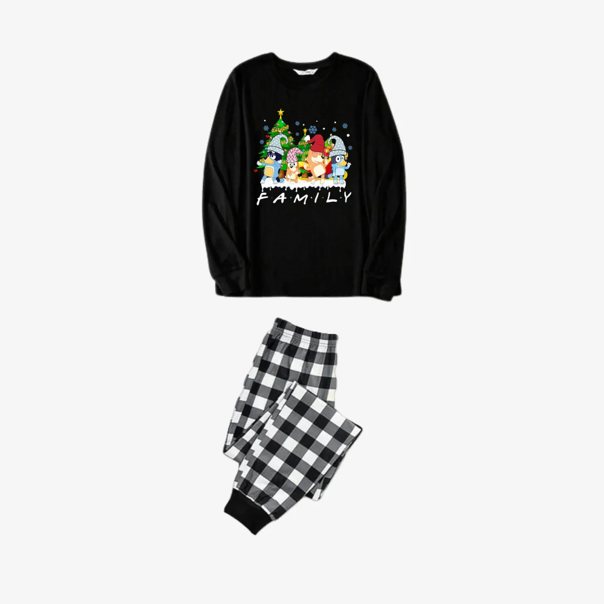 Bluey Character "Family" Design Black&White Plaid Pants Family Matching Pajama Set